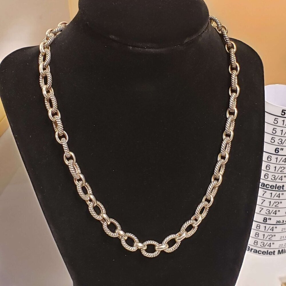 Vintage Sterling Silver 925 Marked Rope Chain Link Necklace With Toggle Closure - Picture 2 of 7